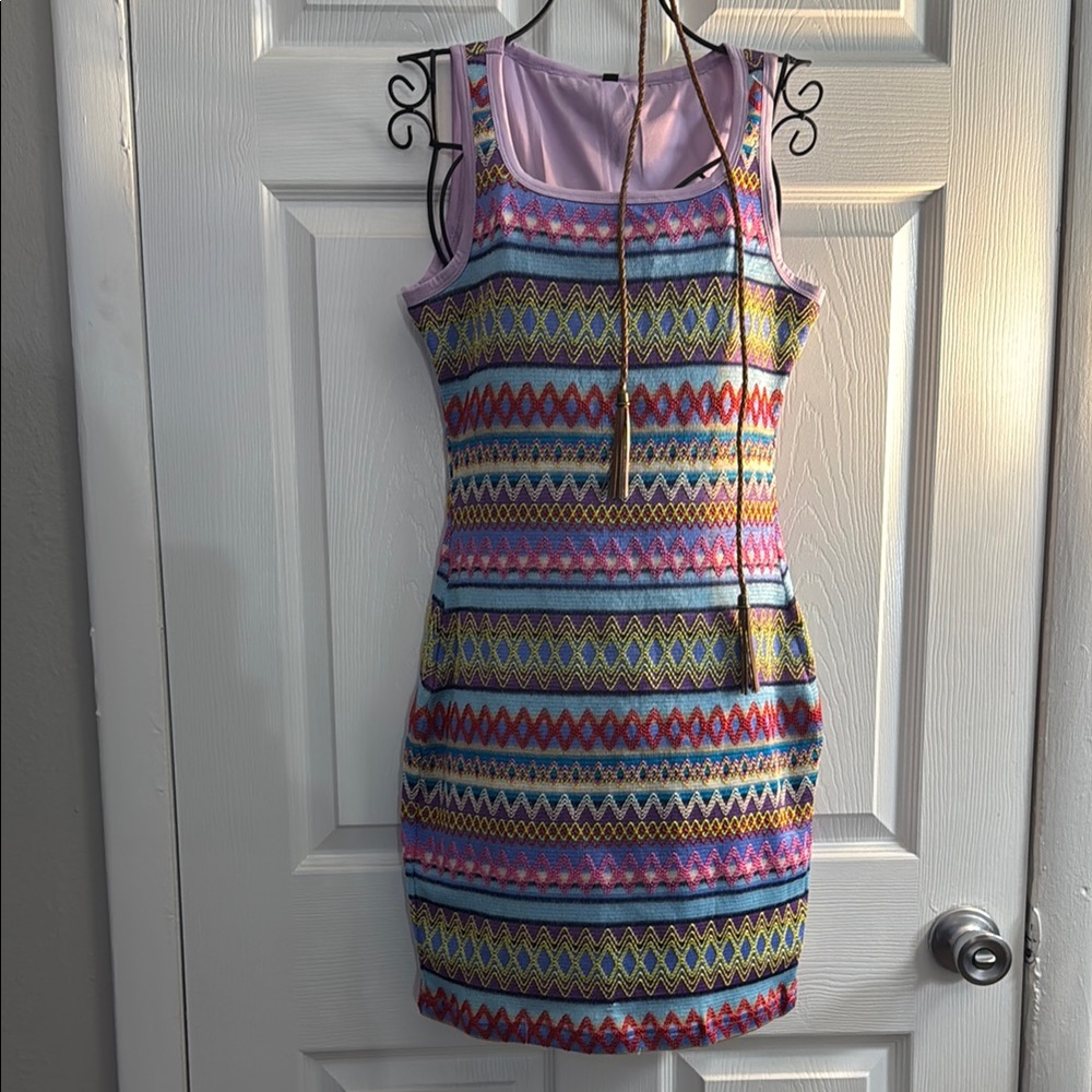 Pink and Purple Geometric Bodycon Mini Dress